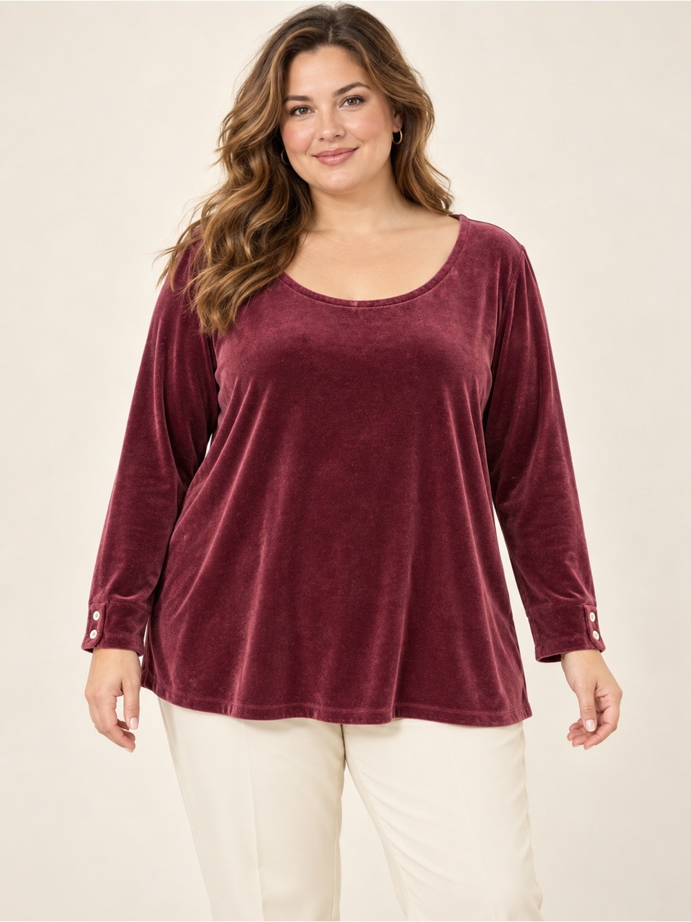 Talbots Plus Burgundy Stretch Velvet Button Cuff Top 3X Holiday Office Soft Cozy